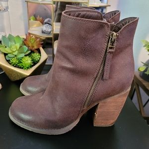 Sbicca Womens Side Zip Pump Heel Ankle Boots Brown Leather Round Toe 8